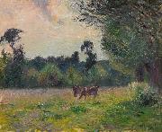 Vaches dans un pre, soleil couchant Camille Pissarro